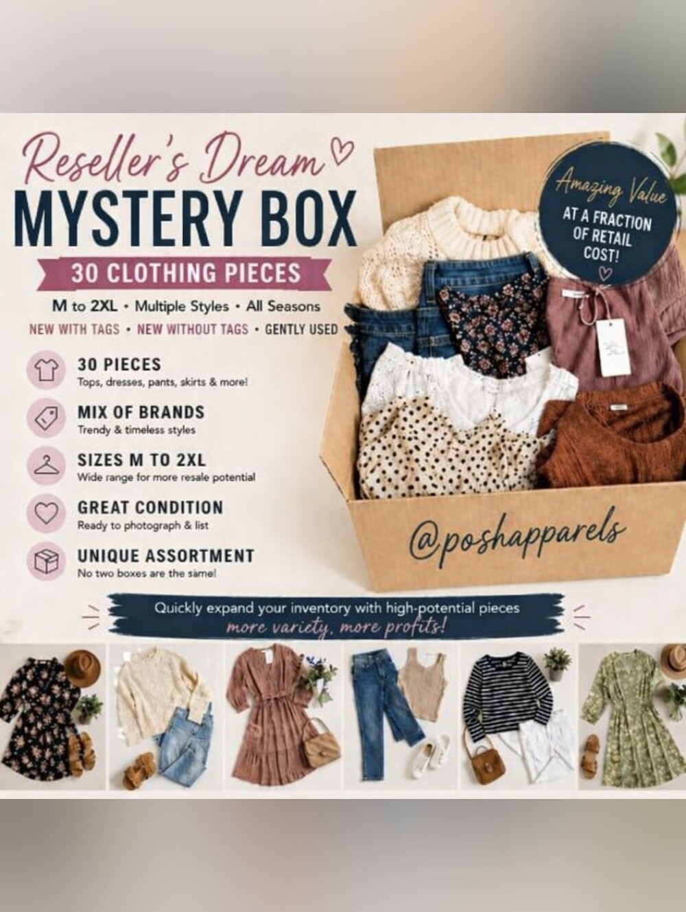 HUGE 30pcs Reseller’s Dream Mystery Box Lot Women Clothes in Bulk size M-2X